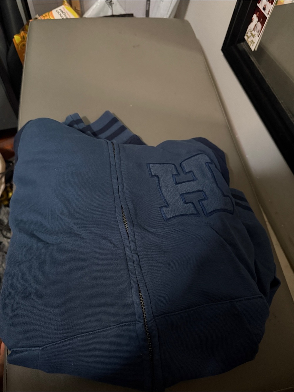 Tommy Hilfiger Navy Blue Casual Hoodie with Embroidered H Detail